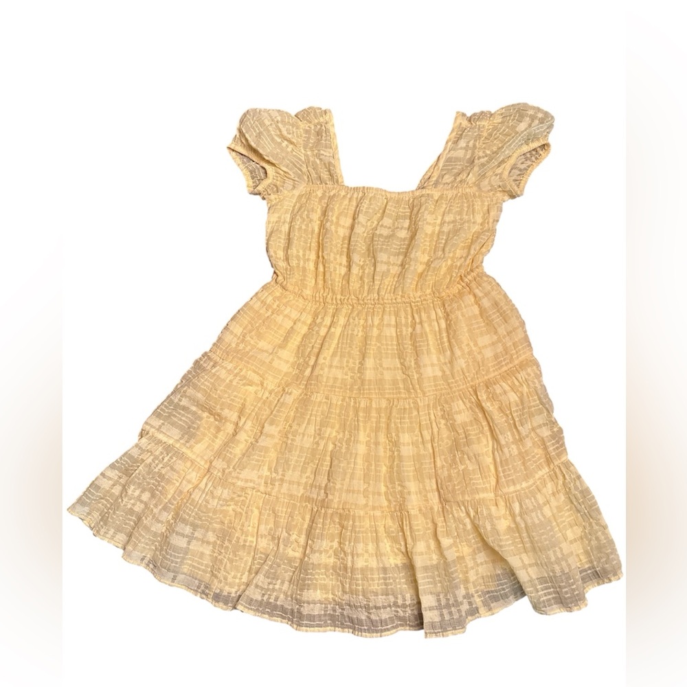 & Other Stories Puff Sleeve Ruffle Mini Dress tie back bright yellow Size Small - Picture 3 of 7